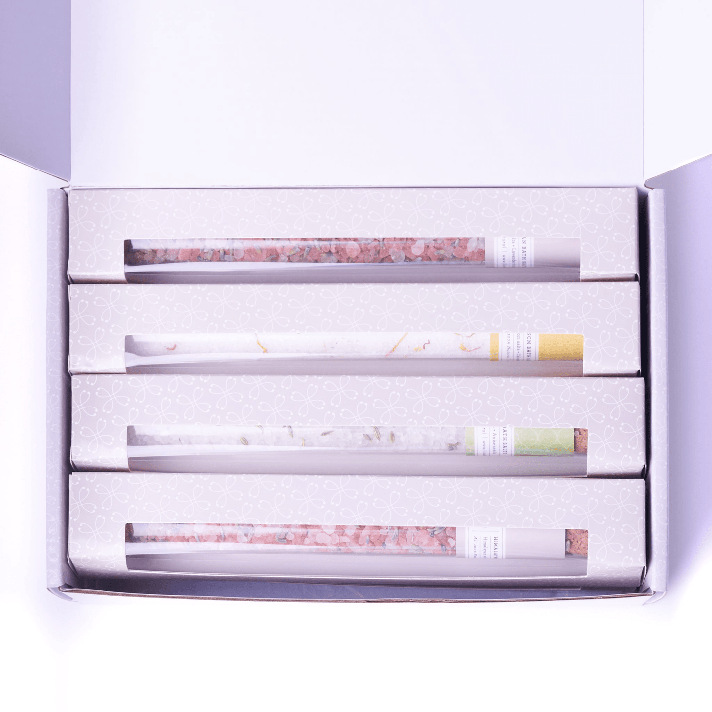 Luxurious Bath Salts Gift Set in 8 Reusable Glass Tubes