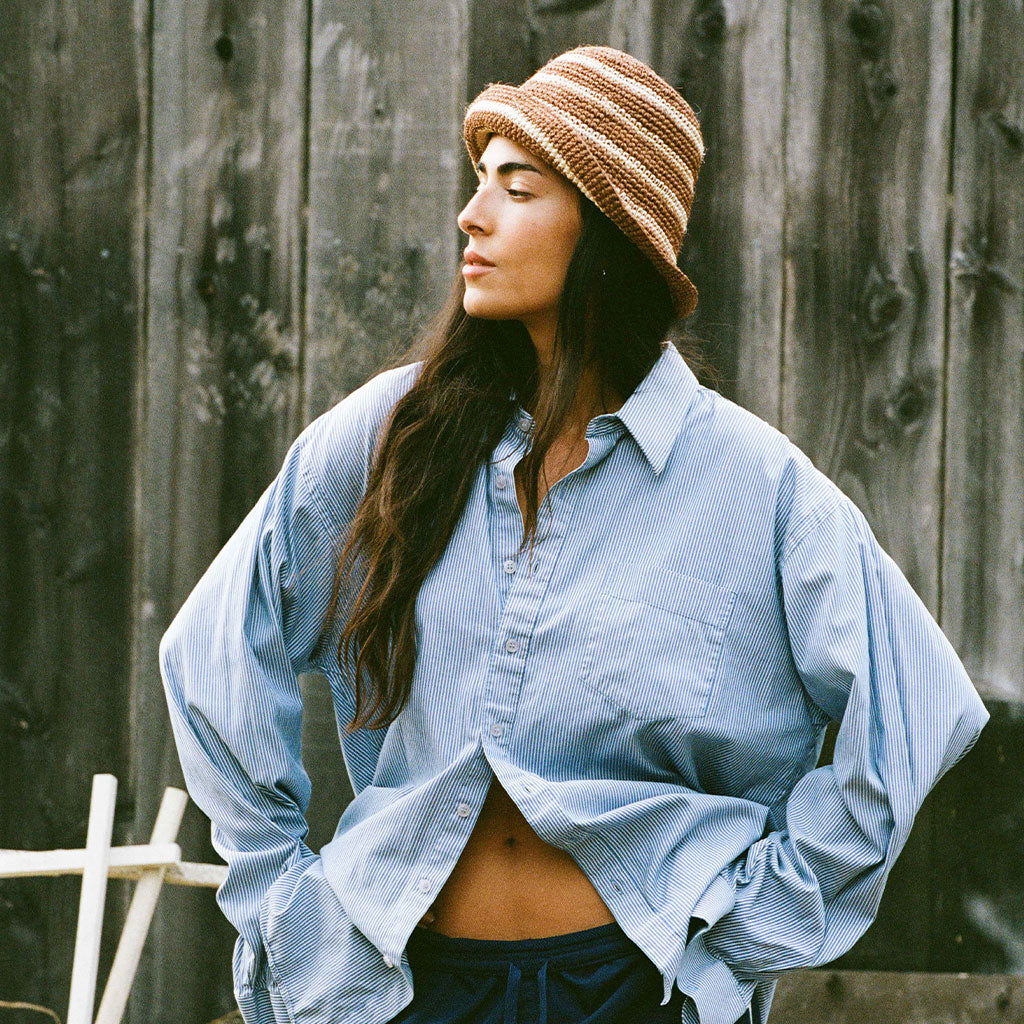 Fall Bucket Hat - Brown Striped
