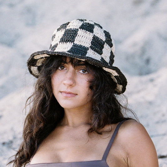 Black + White Checkered Bucket Hat