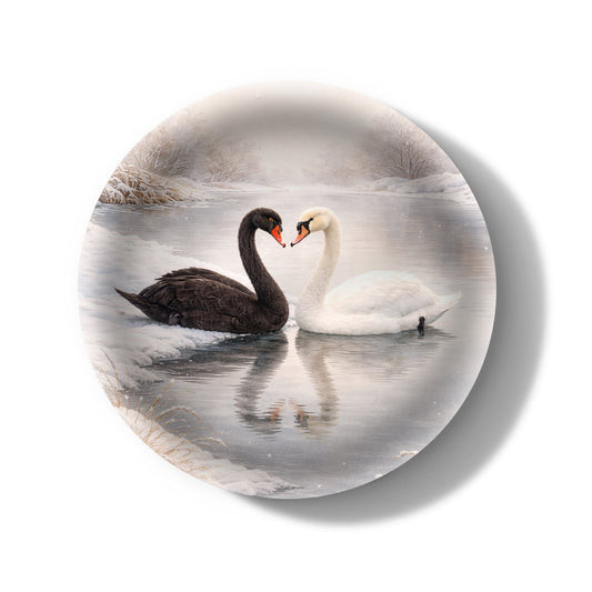 Swan Duet Decorative Birchwood Tray - Mini Round - Set of 2