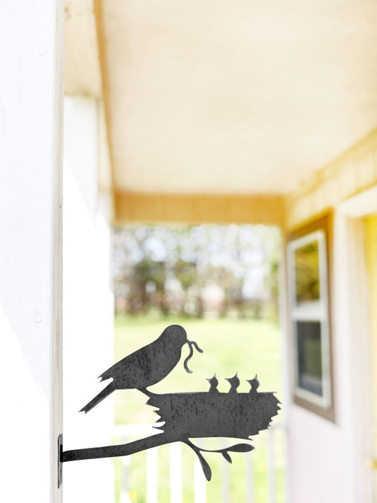 Metal Bird Statue - Mama and Baby Birds Statue