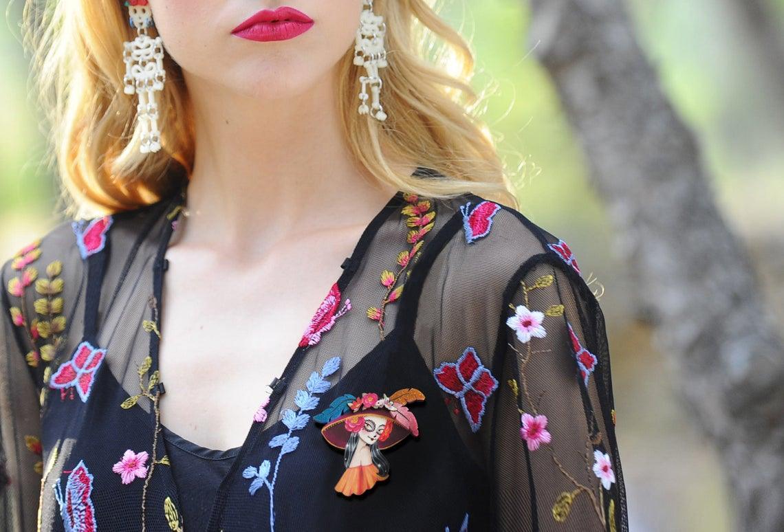 Mexican Catrina Brooch by Laliblue