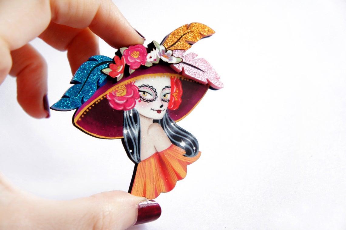 Mexican Catrina Brooch by Laliblue