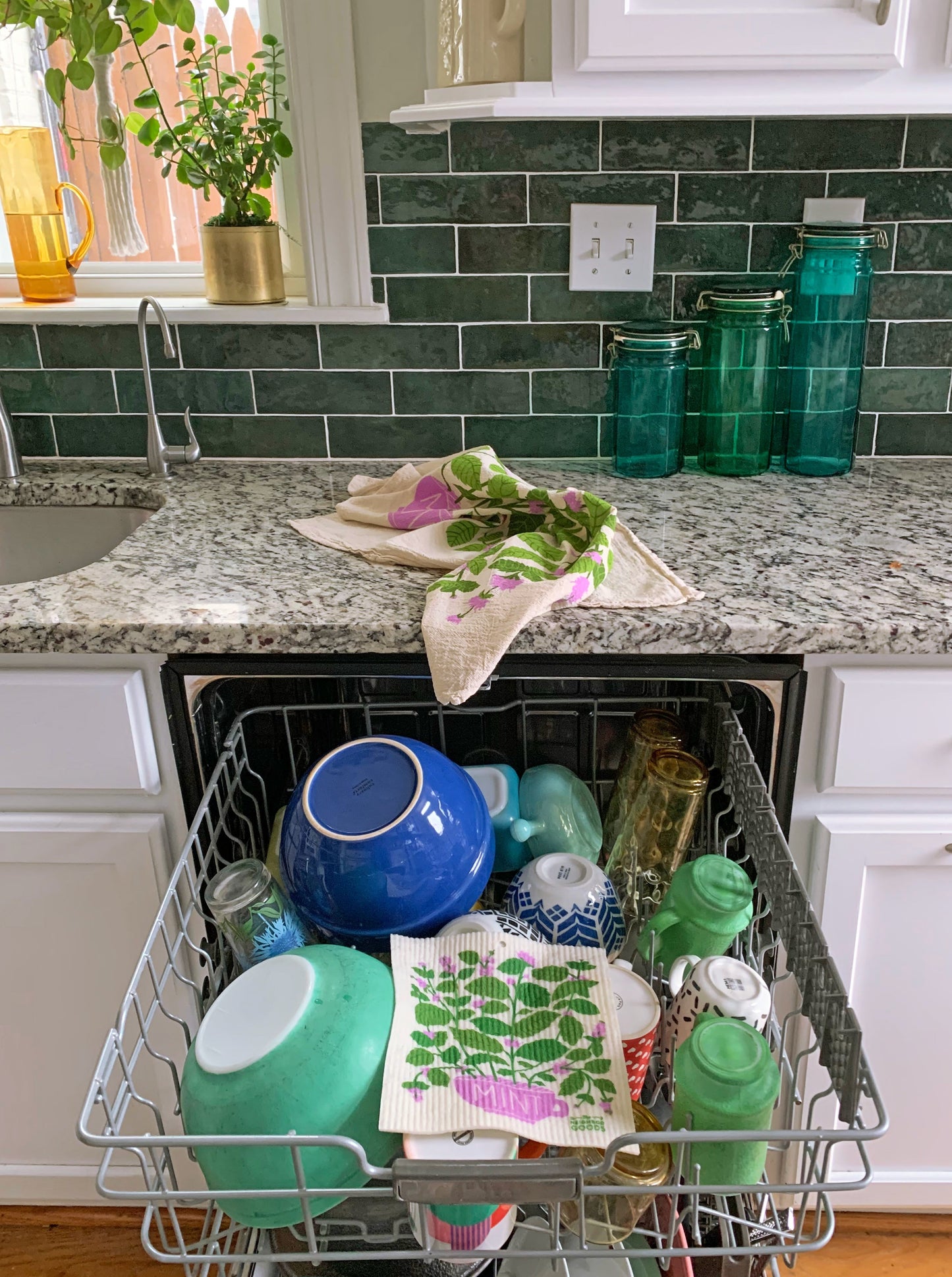 Mint Dish Towel + Sponge Cloth Gift Set