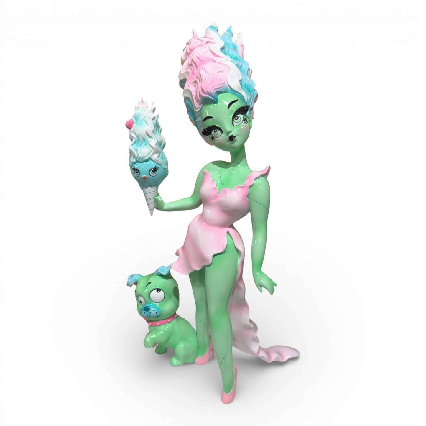Pastel Candy Bride 18" Monster Bride w/ Igor Bulldog Figurine | Miss Fluff December Diamonds