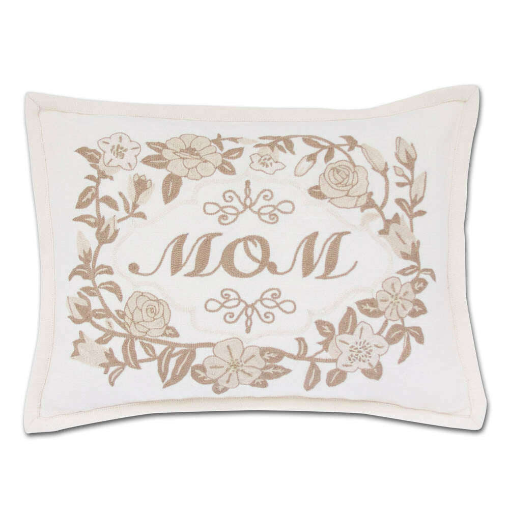 Mom Love Letters Hand-Embroidered Pillow - Available in Rose and Natural by CatStudio