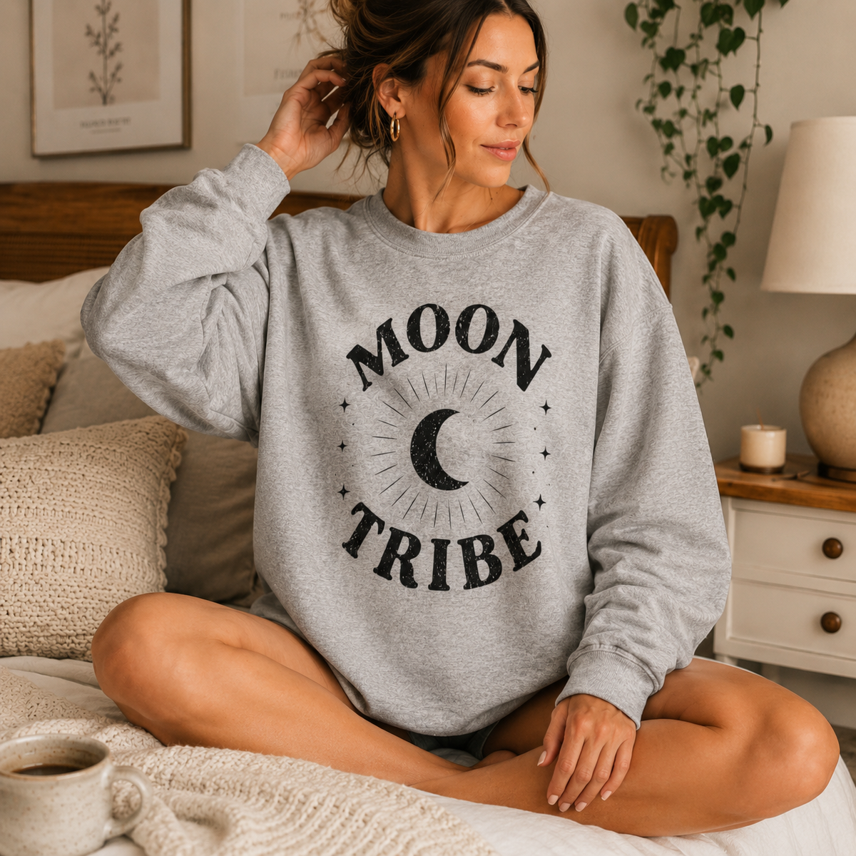 Moon Tribe Crewneck Sweatshirt Gray and Natural Sand