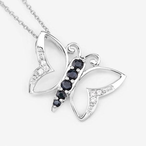 0.56 Carat Genuine Blue Sapphire and White Zircon .925 Sterling Silver Necklace