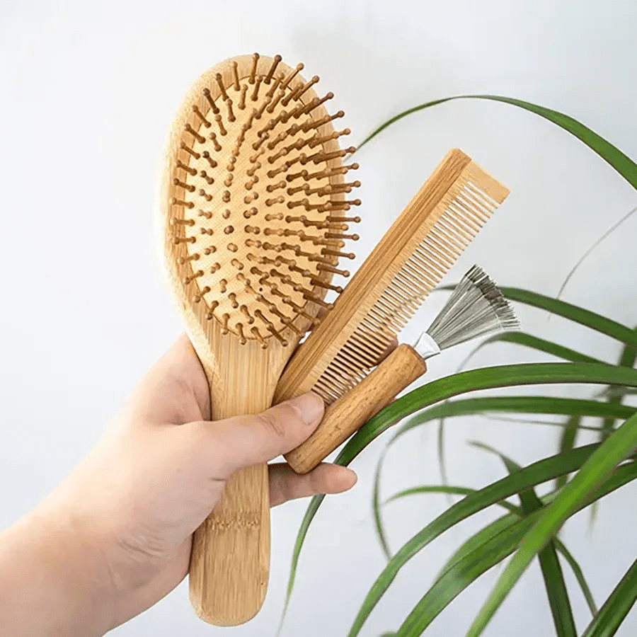 Natural Bamboo Hair Brush Set - Eco-Friendly Detangling & Scalp Massage Kit