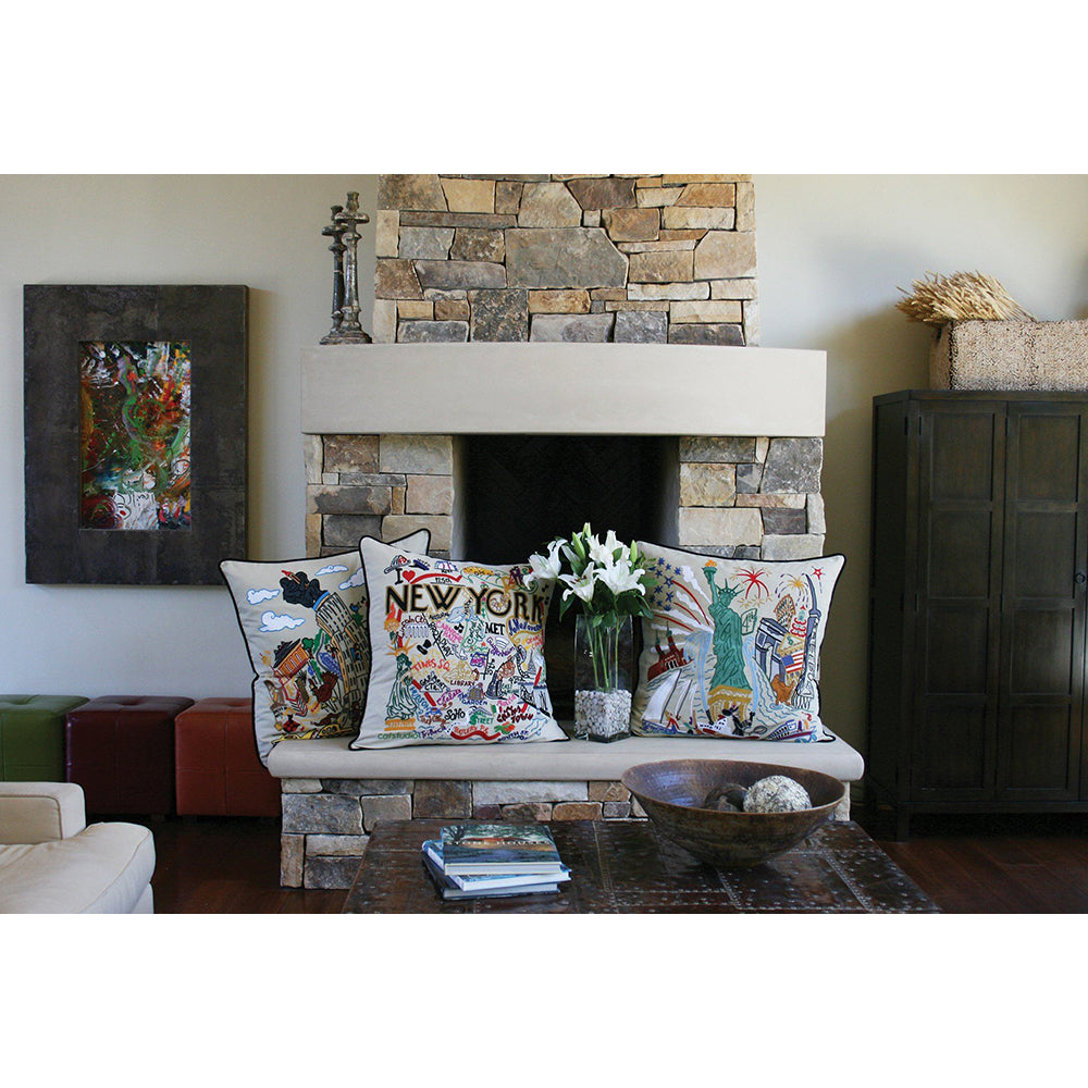 New York City Hand-Embroidered Pillow