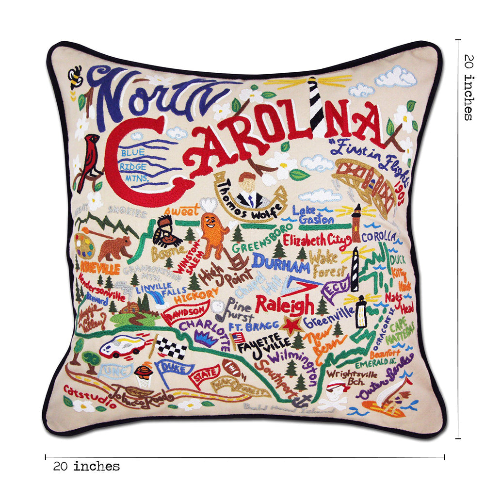 North Carolina Hand-Embroidered Pillow