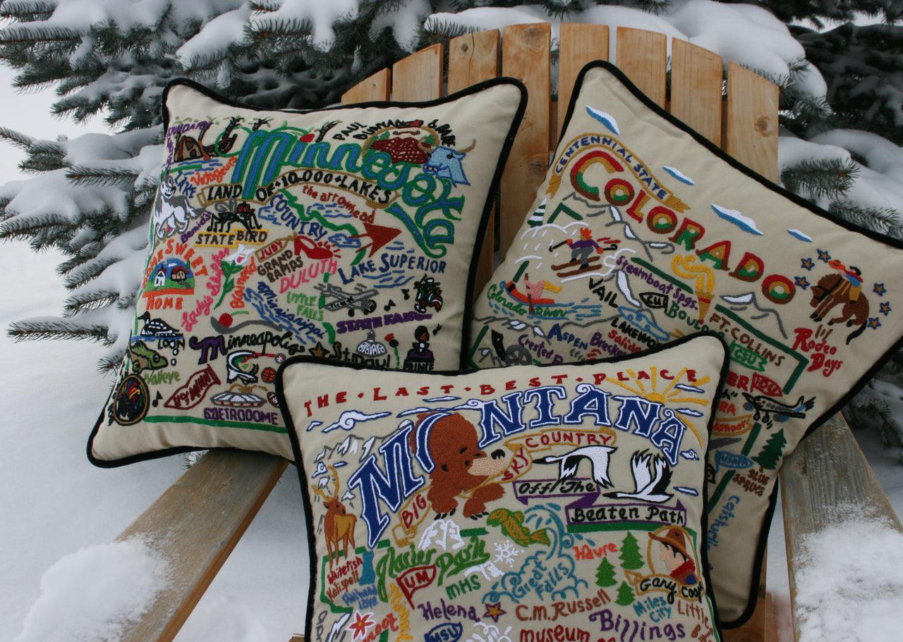 North Pole Christmas Hand-Embroidered Pillow