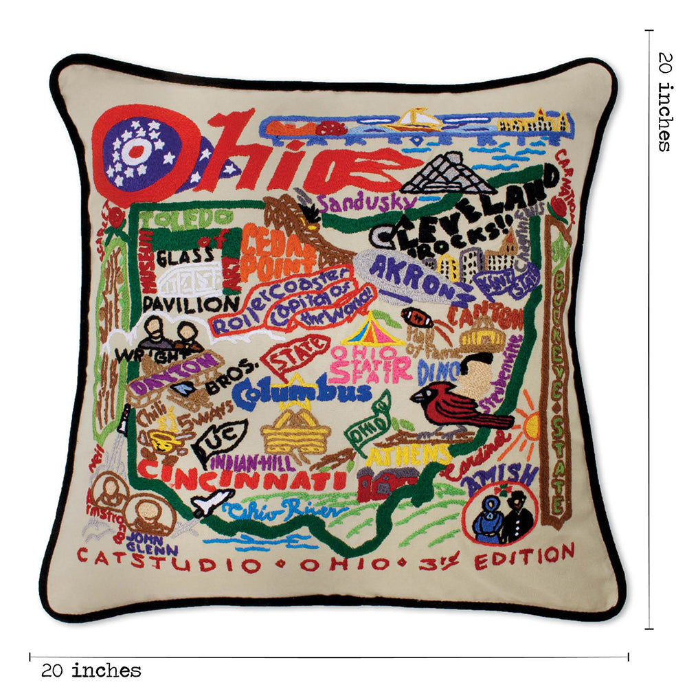 Ohio Hand-Embroidered Pillow