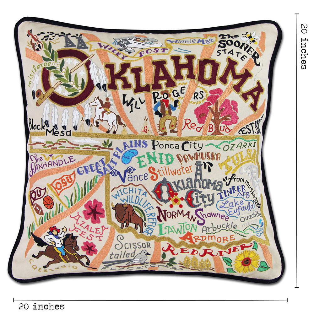 Oklahoma Hand-Embroidered Pillow