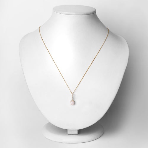 0.53 Carat Genuine Ethiopian Opal and White Diamond 10K Yellow Gold Pendant