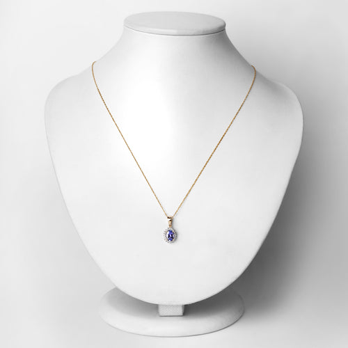 0.86 Carat Genuine Tanzanite and White Diamond 14K Yellow Gold Pendant