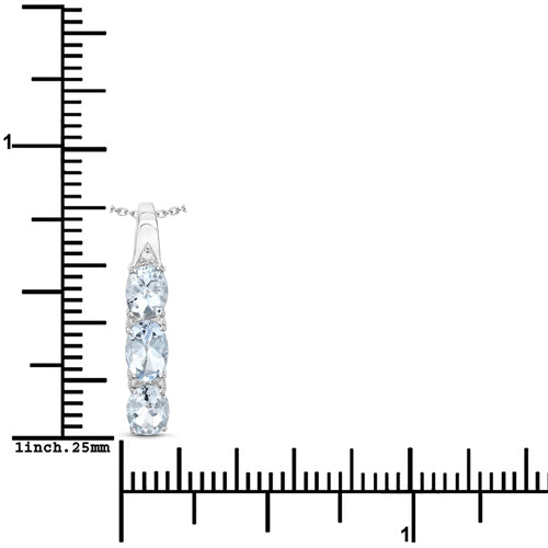 0.95 Carat Genuine Aquamarine and White Diamond .925 Sterling Silver Pendant