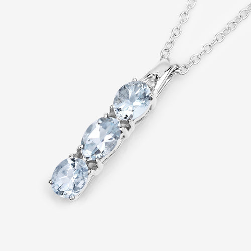 0.95 Carat Genuine Aquamarine and White Diamond .925 Sterling Silver Pendant