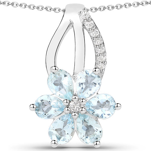 0.78 Carat Genuine Aquamarine and White Topaz .925 Sterling Silver Pendant