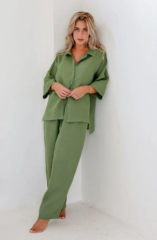 Pure Flax Linen Women Pajama Set - Breathable - Durable