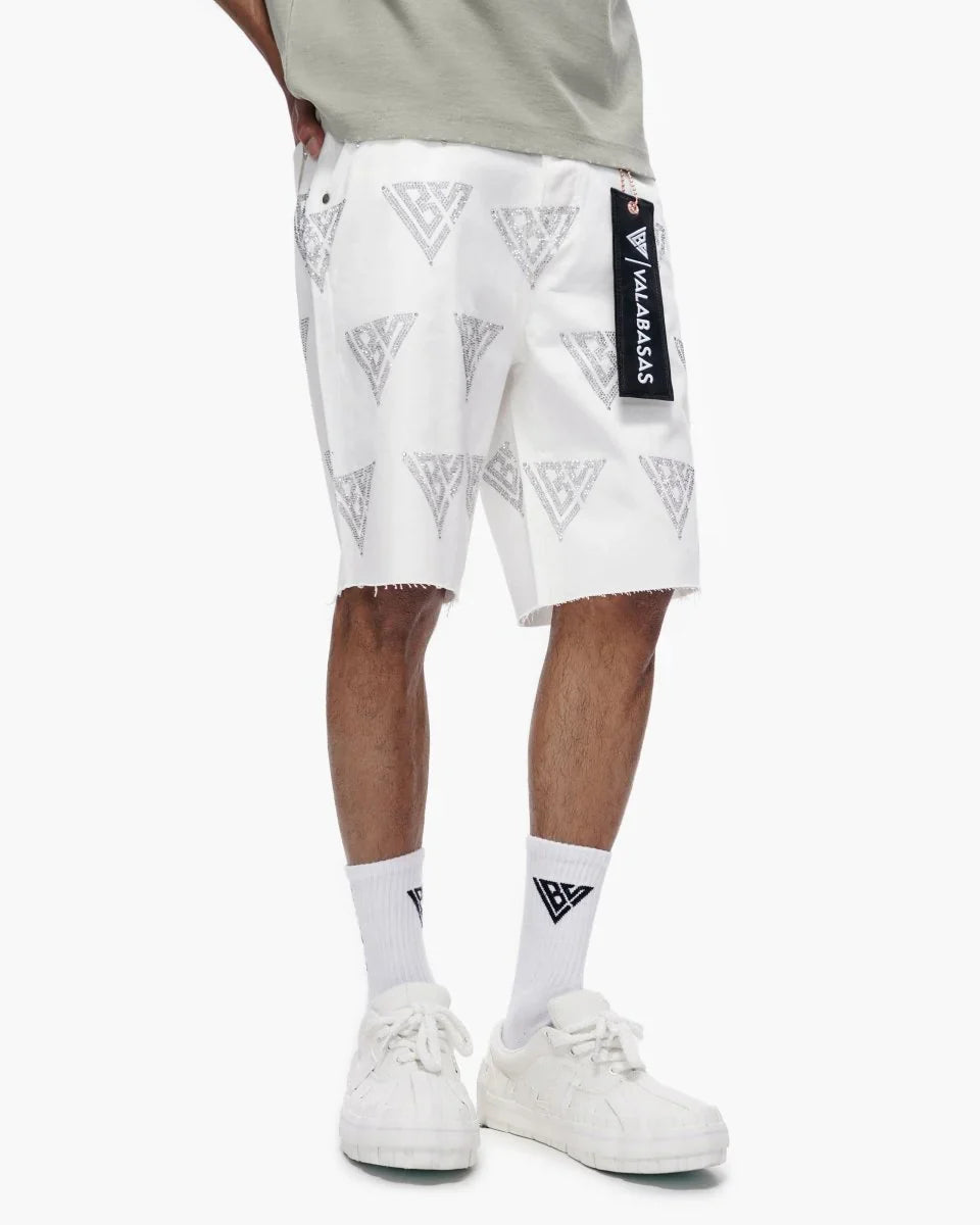 Valabasas Palace Rhinestone Shorts - White