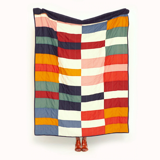 Kantha Quilted Throw Blanket | Multi-Check