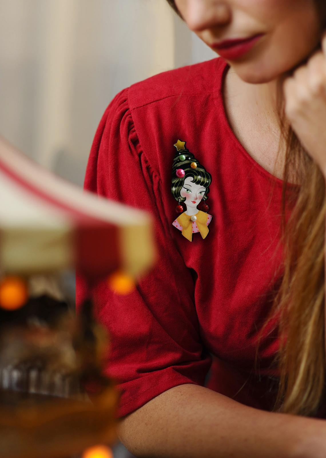 Pin up Lady with Christmas hairstyle Brooch by Laliblue