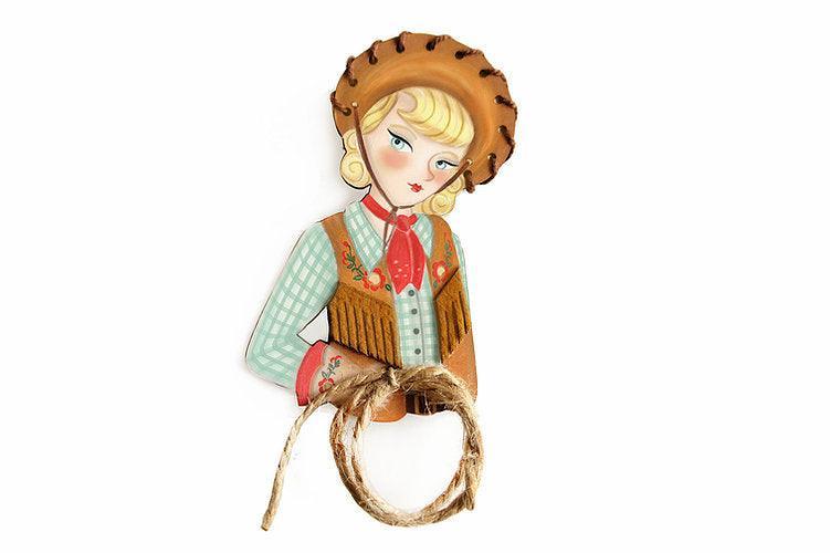 Pinup Cowgirl Western Brooch by Laliblue