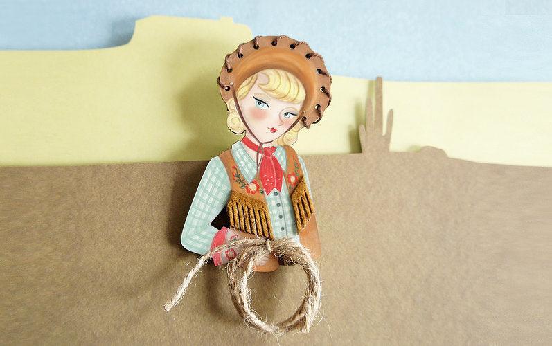Pinup Cowgirl Western Brooch by Laliblue