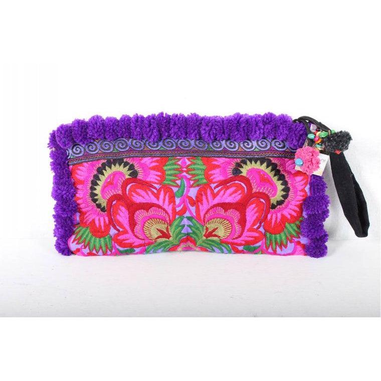 Rocio Multi-Color Pom Pom Wristlet Bag - Thailand