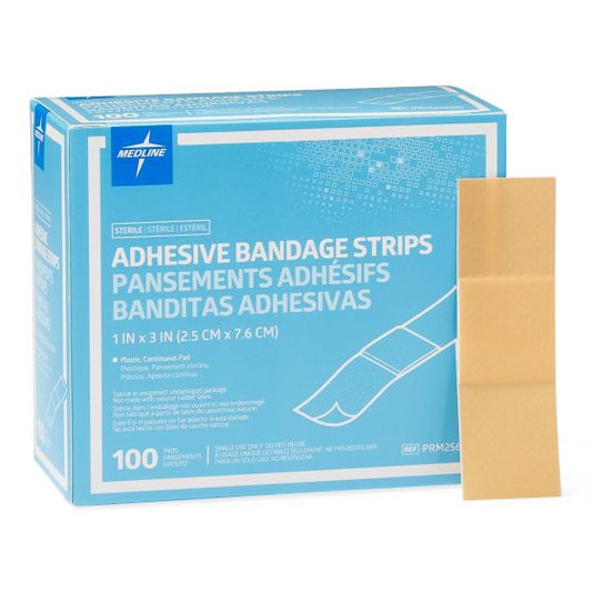 BANDAGE, STERILE, PLASTIC, ADHESIVE, 1 INCH x 3 INCH, 100 COUNT