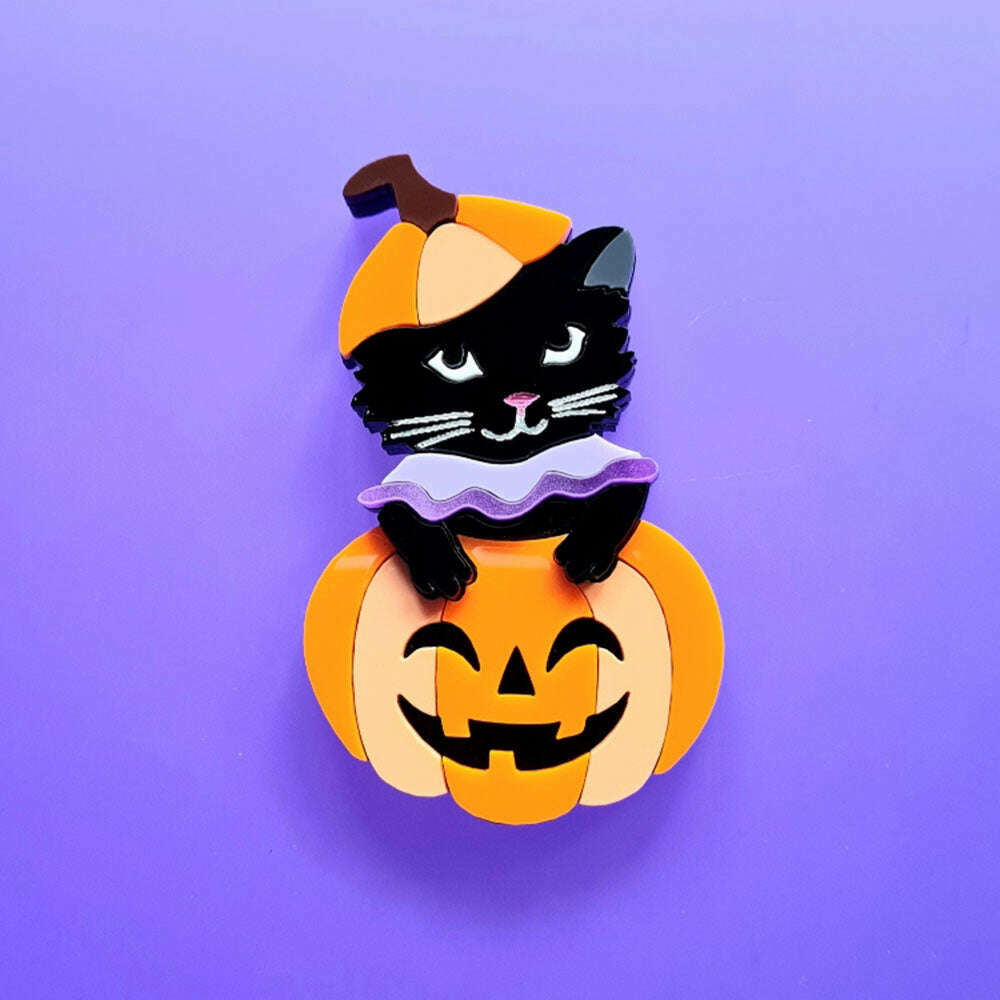 Pumpkin Kitty Brooch by Cherryloco