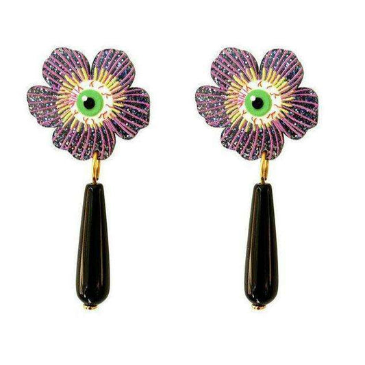 Purple Flower Earrings With Eyes by Laliblue | PRE-ORDER SHIPS IN 2-3 WEEKS