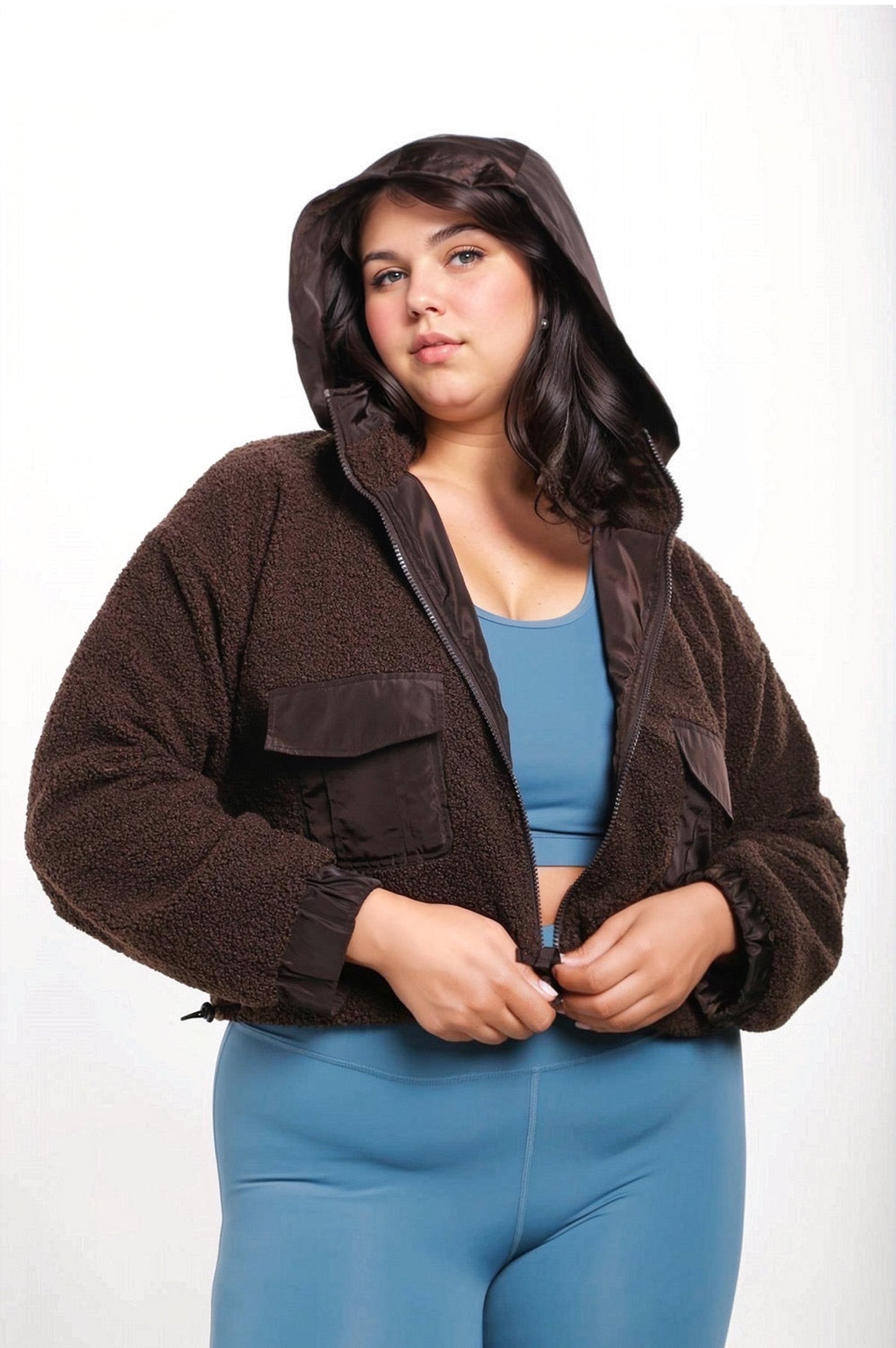 CURVY Sherpa Dreams Cropped Hooded Jacket