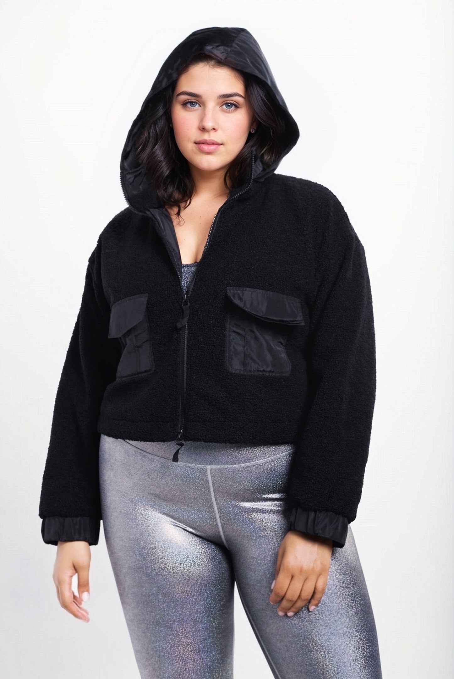 CURVY Sherpa Dreams Cropped Hooded Jacket