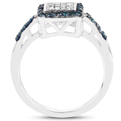 0.28 Carat Genuine Blue Diamond and White Diamond .925 Sterling Silver Ring