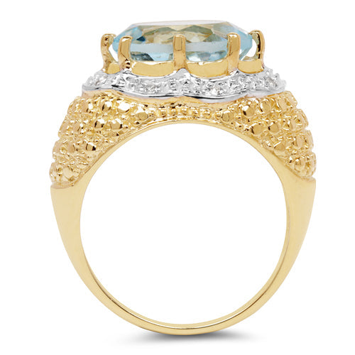14K Yellow Gold Plated 5.27 Carat Genuine Blue Topaz & White Topaz .925 Sterling Silver Ring