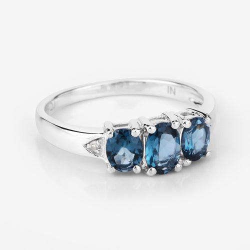 1.35 Carat Genuine London Blue Topaz and White Diamond .925 Sterling Silver Ring