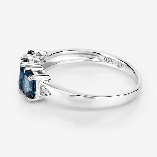 1.35 Carat Genuine London Blue Topaz and White Diamond .925 Sterling Silver Ring