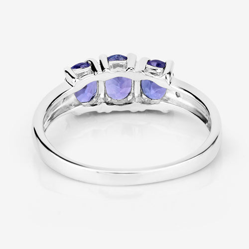 1.11 Carat Genuine Tanzanite and White Diamond .925 Sterling Silver Ring