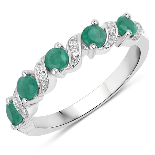 0.54 Carat Genuine Emerald and White Topaz .925 Sterling Silver Ring