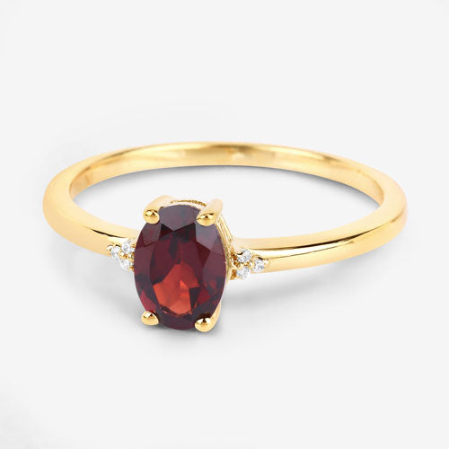 0.87 Carat Genuine Garnet and White Diamond 10K Yellow Gold Ring