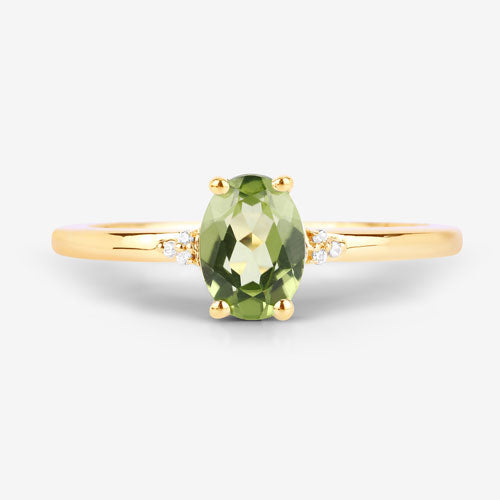 0.85 Carat Genuine Peridot and White Diamond 10K Yellow Gold Ring