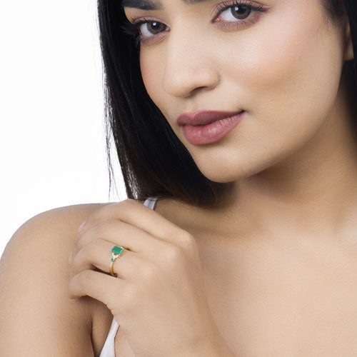 1.07 Carat Genuine Zambian Emerald and White Diamond 14K Yellow Gold Ring