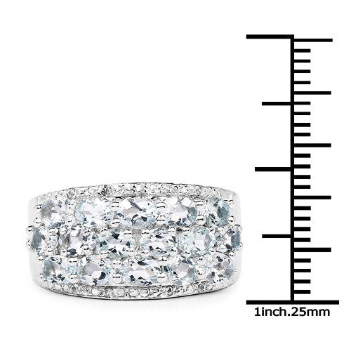 2.44 Carat Genuine Aquamarine & White Topaz .925 Sterling Silver Ring