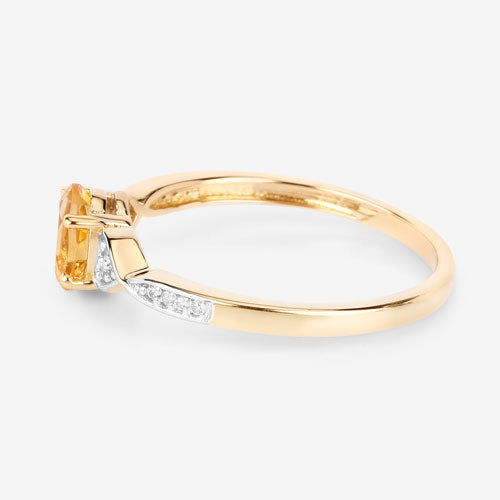 0.48 Carat Genuine Citrine and White Diamond 10K Yellow Gold Ring