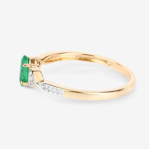 0.49 Carat Genuine Zambian Emerald and White Diamond 10K Yellow Gold Ring