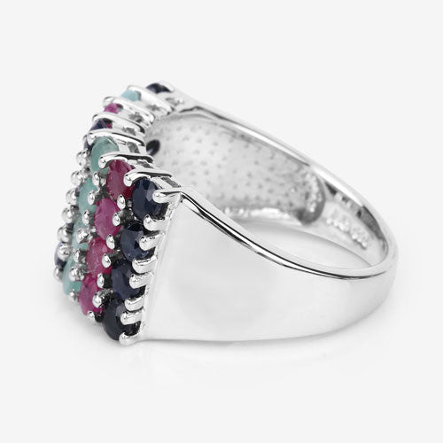 "3.40 Carat Genuine Emerald, Ruby and Black Sapphire .925 Sterling Silver Ring