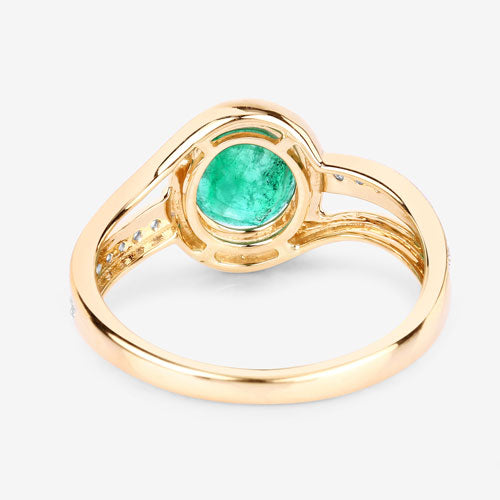 1.62 Carat Genuine Zambian Emerald and White Diamond 14K Yellow Gold Ring