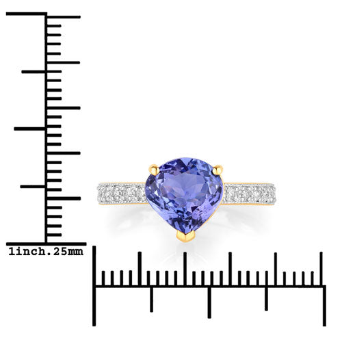 2.40 Carat Genuine Tanzanite and White Diamond 14K Yellow Gold Ring